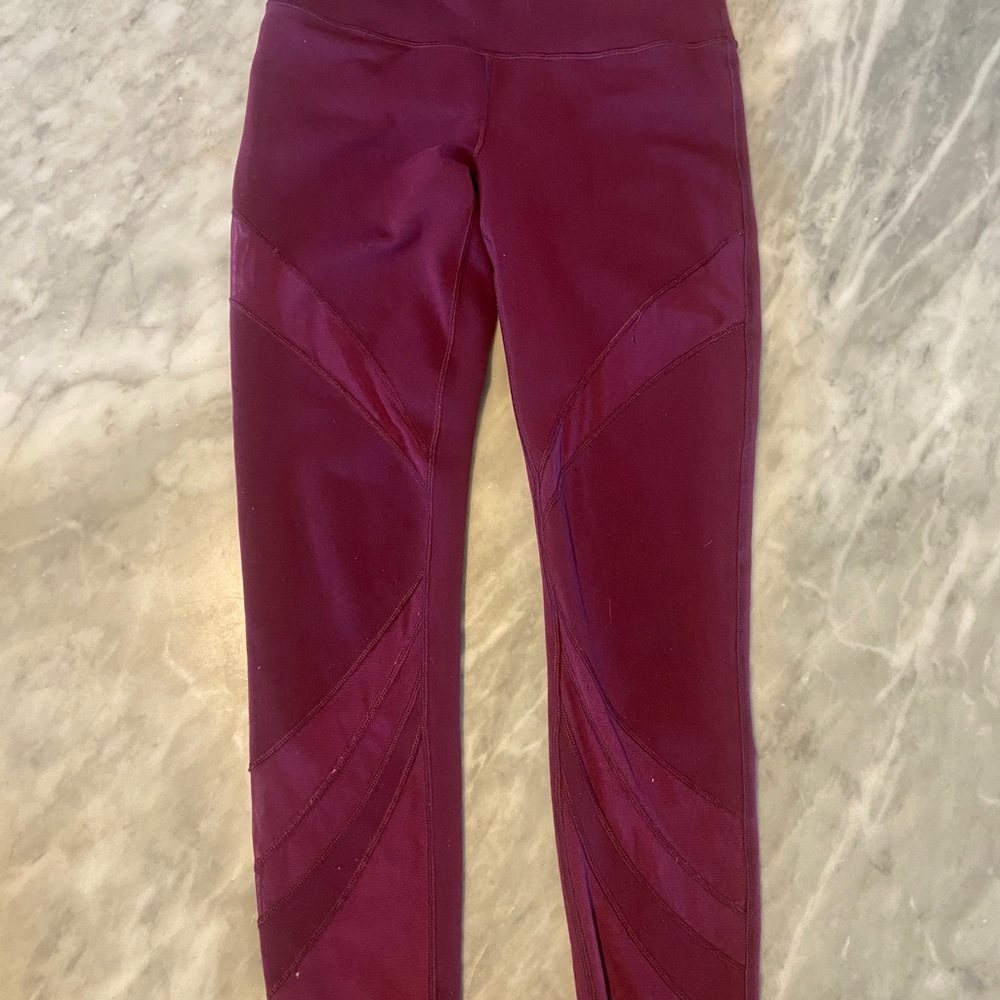 Lululemon rhythmic tight/leggings *mesh stripe* girls size 12 maroon